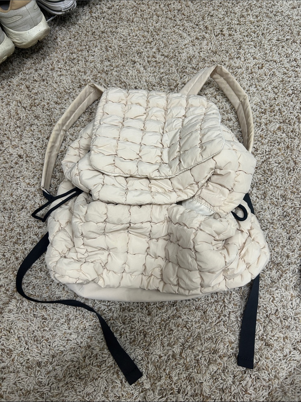 Quilted Cream Puffer Backpack - Lightweight Women's Bag